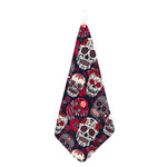 White Red Sugar Skull Pattern Print Hand Towel