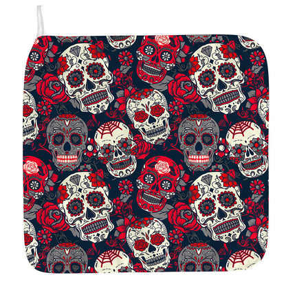 White Red Sugar Skull Pattern Print Hand Towel