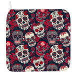 White Red Sugar Skull Pattern Print Hand Towel