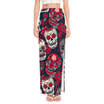 White Red Sugar Skull Pattern Print High Slit Maxi Skirt