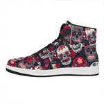 White Red Sugar Skull Pattern Print High Top Leather Sneakers