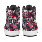 White Red Sugar Skull Pattern Print High Top Leather Sneakers