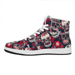 White Red Sugar Skull Pattern Print High Top Leather Sneakers