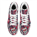 White Red Sugar Skull Pattern Print High Top Leather Sneakers