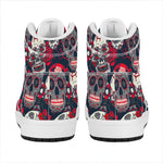 White Red Sugar Skull Pattern Print High Top Leather Sneakers