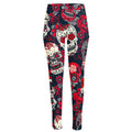 White Red Sugar Skull Pattern Print High-Waisted Pocket Leggings