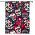 White Red Sugar Skull Pattern Print House Flag