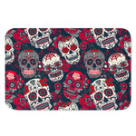 White Red Sugar Skull Pattern Print Indoor Door Mat