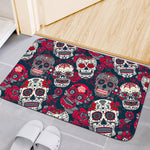 White Red Sugar Skull Pattern Print Indoor Door Mat