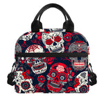 White Red Sugar Skull Pattern Print Insulated Lunch Bag