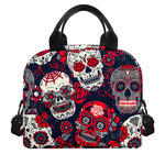 White Red Sugar Skull Pattern Print Insulated Lunch Bag