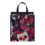 White Red Sugar Skull Pattern Print Insulated Lunch Tote