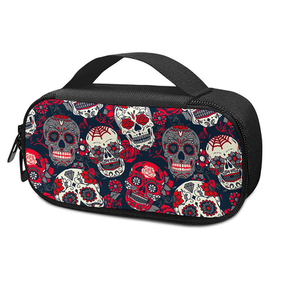 White Red Sugar Skull Pattern Print Insulin Cooler Travel Case