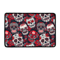 White Red Sugar Skull Pattern Print Kitchen Mat