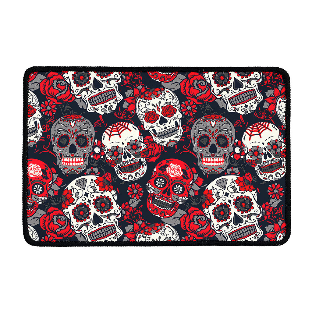 White Red Sugar Skull Pattern Print Kitchen Mat
