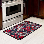White Red Sugar Skull Pattern Print Kitchen Mat