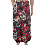 White Red Sugar Skull Pattern Print Lantern Pants