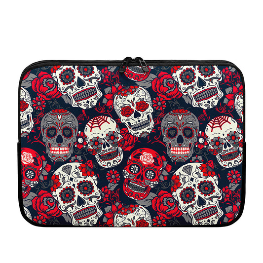 White Red Sugar Skull Pattern Print Laptop Sleeve