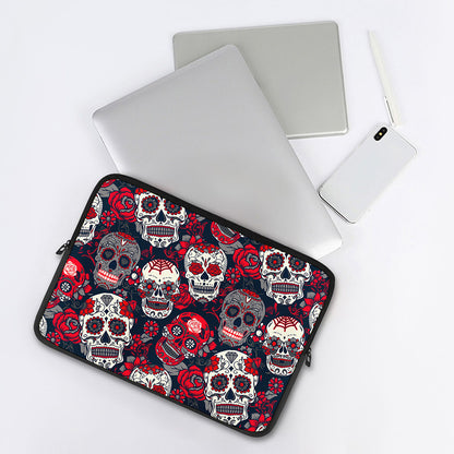 White Red Sugar Skull Pattern Print Laptop Sleeve