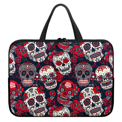 White Red Sugar Skull Pattern Print Laptop Sleeve With Handle