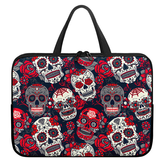 White Red Sugar Skull Pattern Print Laptop Sleeve With Handle