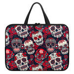 White Red Sugar Skull Pattern Print Laptop Sleeve With Handle