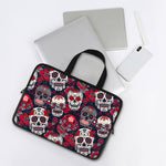 White Red Sugar Skull Pattern Print Laptop Sleeve With Handle