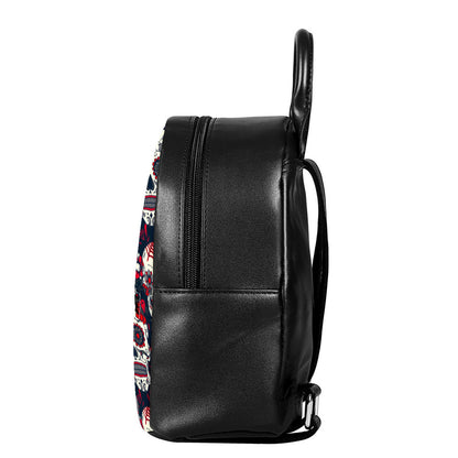 White Red Sugar Skull Pattern Print Leather Backpack