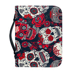 White Red Sugar Skull Pattern Print Leather Bible Cover