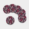 White Red Sugar Skull Pattern Print Leather Coaster Set