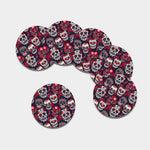 White Red Sugar Skull Pattern Print Leather Coaster Set