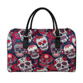 White Red Sugar Skull Pattern Print Leather Duffel Bag