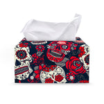 White Red Sugar Skull Pattern Print Leather Tissue Box Cover