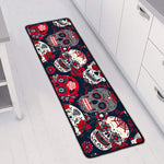 White Red Sugar Skull Pattern Print Long Kitchen Mat