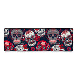 White Red Sugar Skull Pattern Print Long Kitchen Mat
