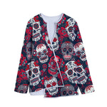 White Red Sugar Skull Pattern Print Long Sleeve Short Coat
