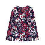 White Red Sugar Skull Pattern Print Long Sleeve Short Coat
