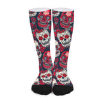 White Red Sugar Skull Pattern Print Long Socks