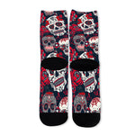 White Red Sugar Skull Pattern Print Long Socks