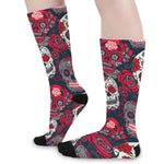 White Red Sugar Skull Pattern Print Long Socks