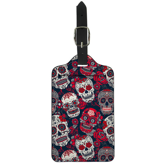 White Red Sugar Skull Pattern Print Luggage Tag
