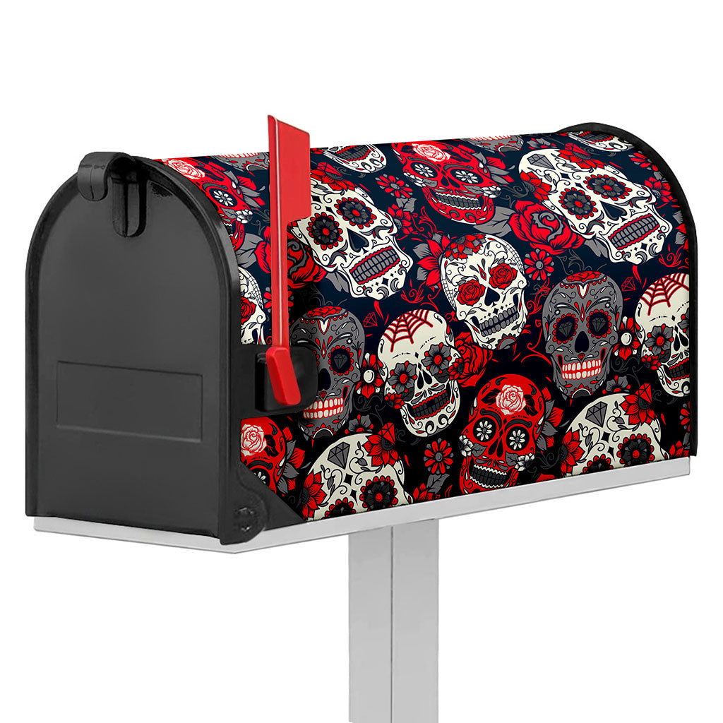 White Red Sugar Skull Pattern Print Mailbox Cover