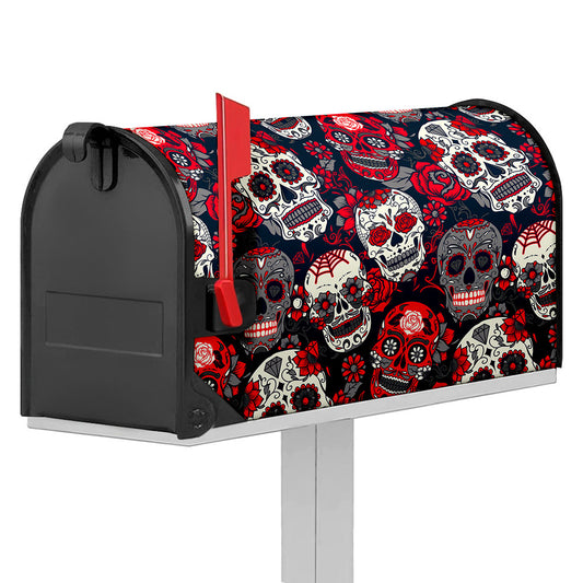 White Red Sugar Skull Pattern Print Mailbox Cover