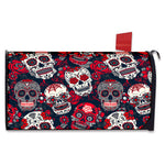 White Red Sugar Skull Pattern Print Mailbox Cover