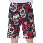 White Red Sugar Skull Pattern Print Men's Beach Shorts