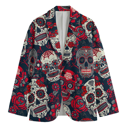 White Red Sugar Skull Pattern Print Men's Blazer