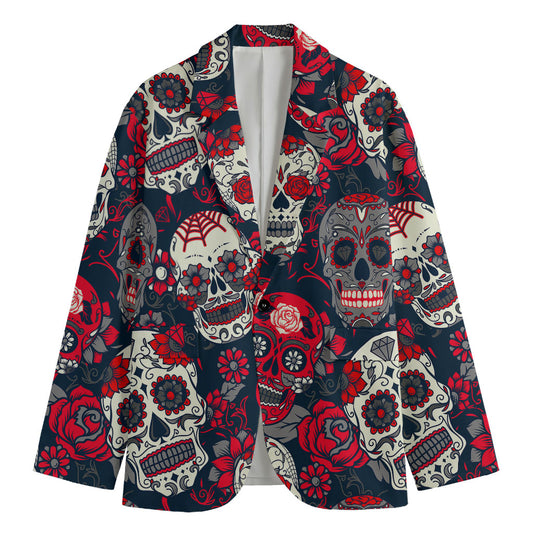 White Red Sugar Skull Pattern Print Men's Blazer