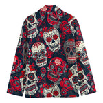 White Red Sugar Skull Pattern Print Men's Blazer