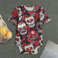 White Red Sugar Skull Pattern Print Men's Bodysuit