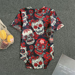 White Red Sugar Skull Pattern Print Men's Bodysuit